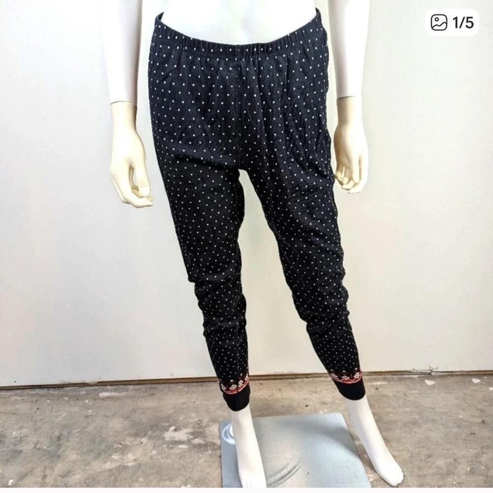 Hanna Andersson Black Patterned Leggings with Red Accents
